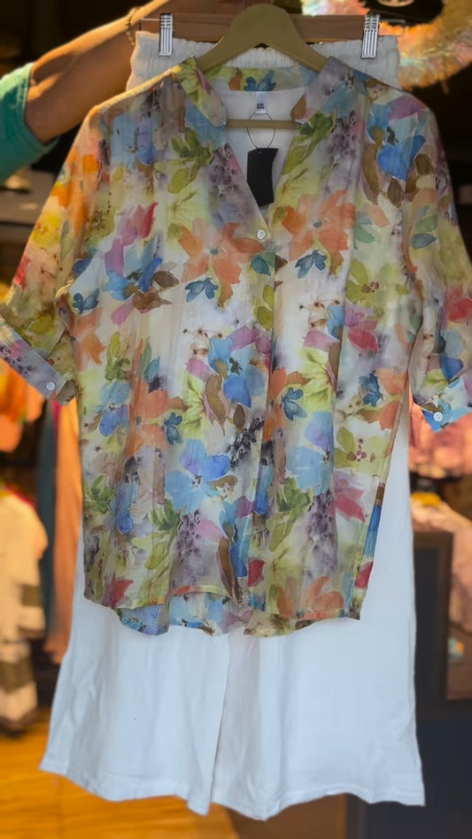 Floral Impressionism Linen-Blend Shirt & Trouser Co-ord Set – Sophisticated Casuals