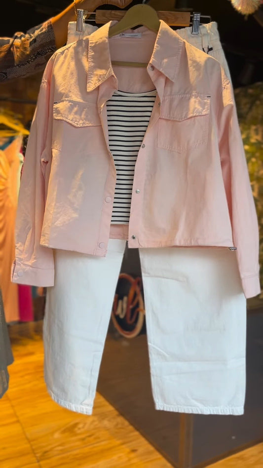 Casual Chic Pastel Co-ord Set – Available in Pastel Pink Jacket and White Trousers