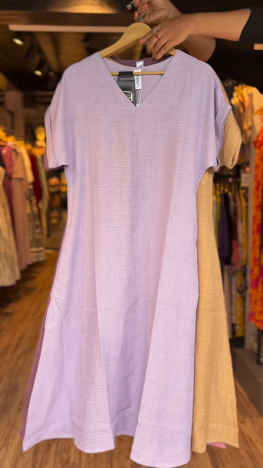 Minimalist A-Line Textured Cotton Kurta – Available in Aqua Blue, Pastel Lilac, Warm Sand, Dusky Rose & Charcoal Grey