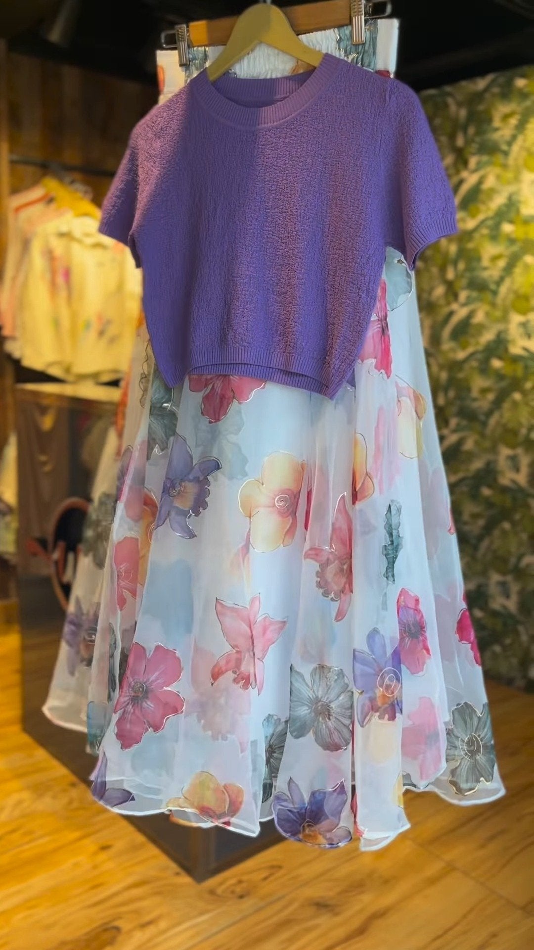 Floral Whisper Organza Skirt & Texture Knit Top Set