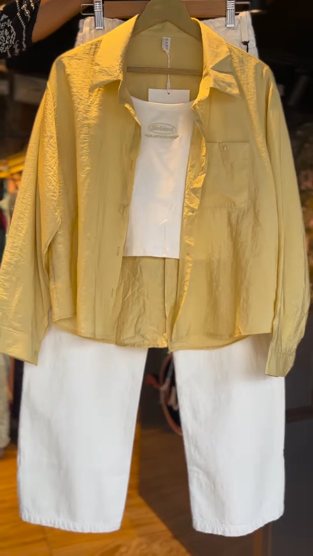 Sunshine Chic Co-ord Set: Textured Mustard Shirt & White Trousers
