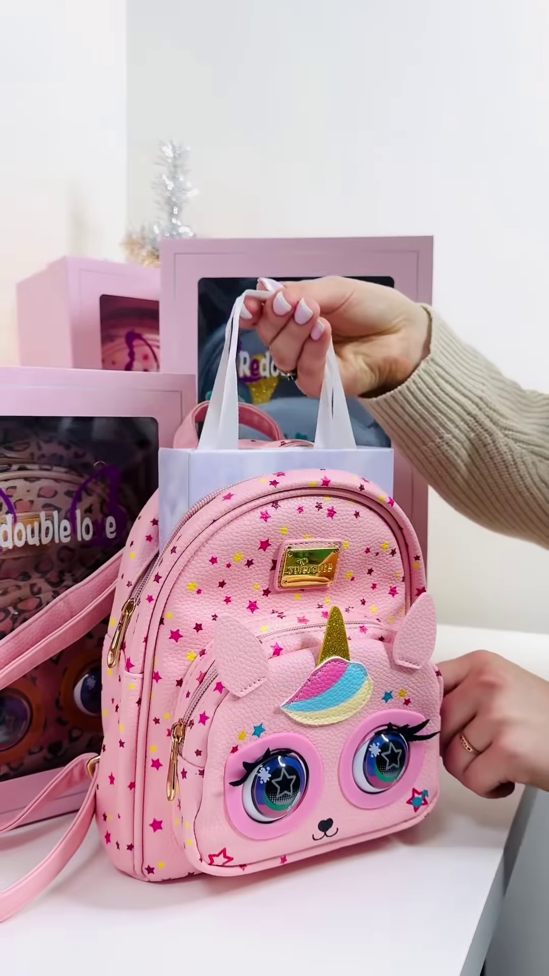 Pink Unicorn-Themed Mini Backpack for Kids with Interactive Eyes