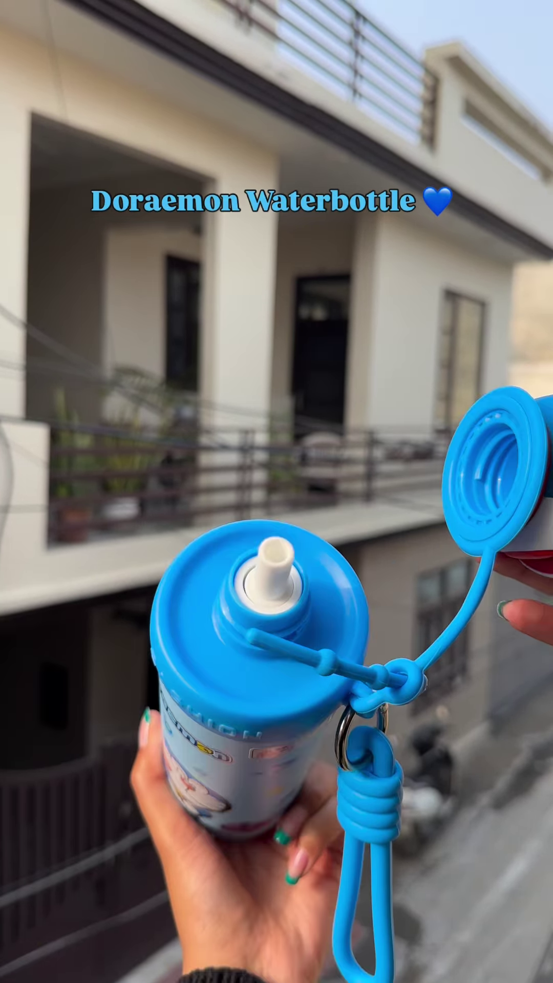Character-Themed Blue Water Bottle with Interactive 3D Cap