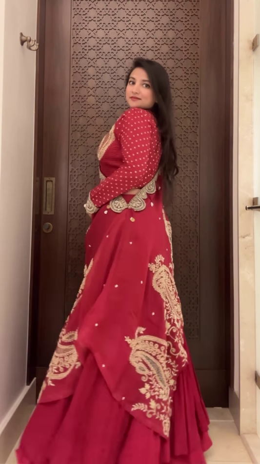 Radiant Maroon Georgette Anarkali with Heavy Golden Paisley Embroidery