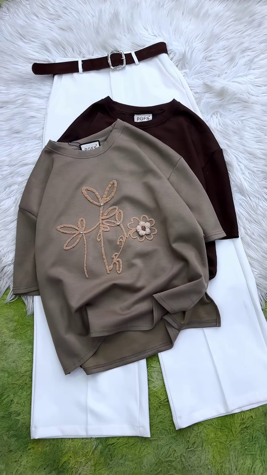 Sophisticated Embroidered Tee and Trouser Ensemble