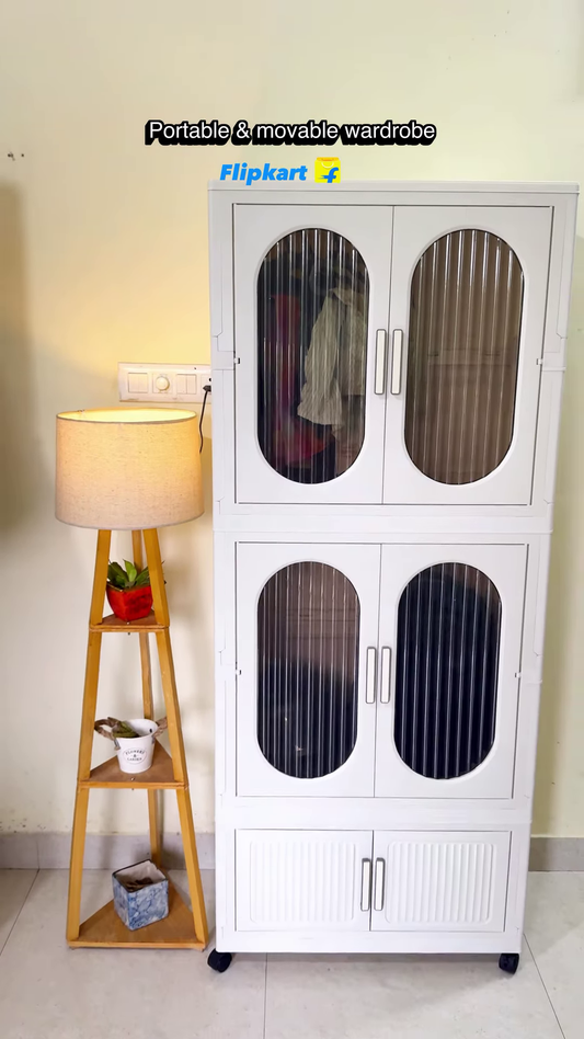 Portable & Movable Clutter-Free Wardrobe with Fluted Arched Doors