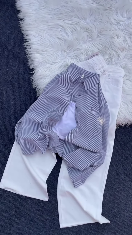 Classic Striped Button-Down Shirt and Trouser Co-ord Set