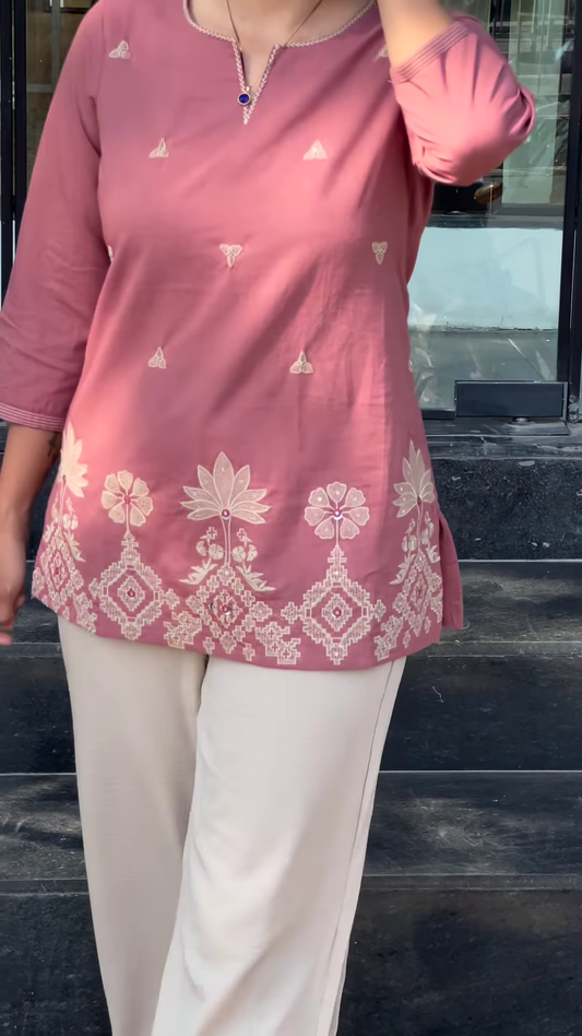 Embroidered Black Kurti with White Contrast Detailing