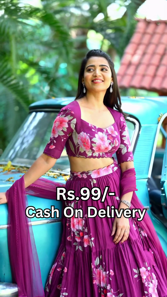 Blooming Magenta Floral Lehenga Choli Set