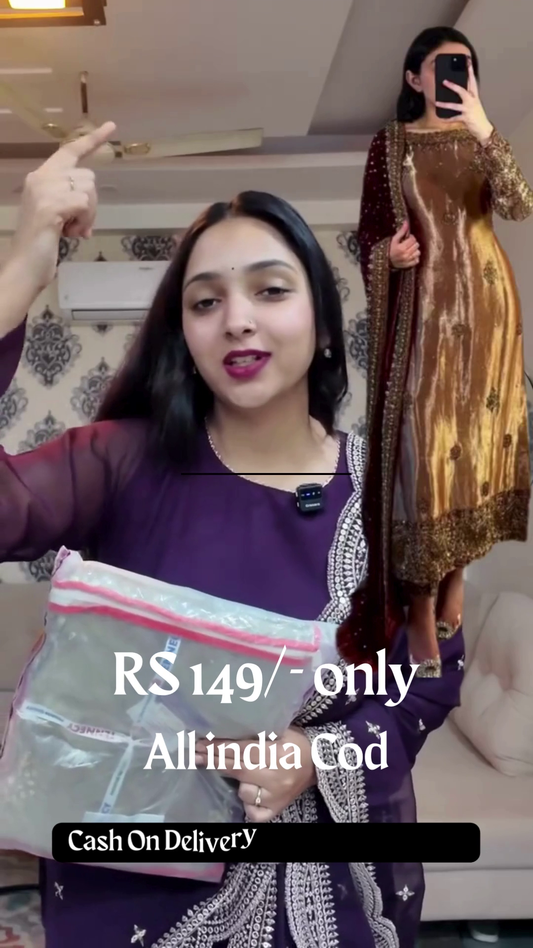 Golden Sage Silk Suit with Zardozi Embroidery