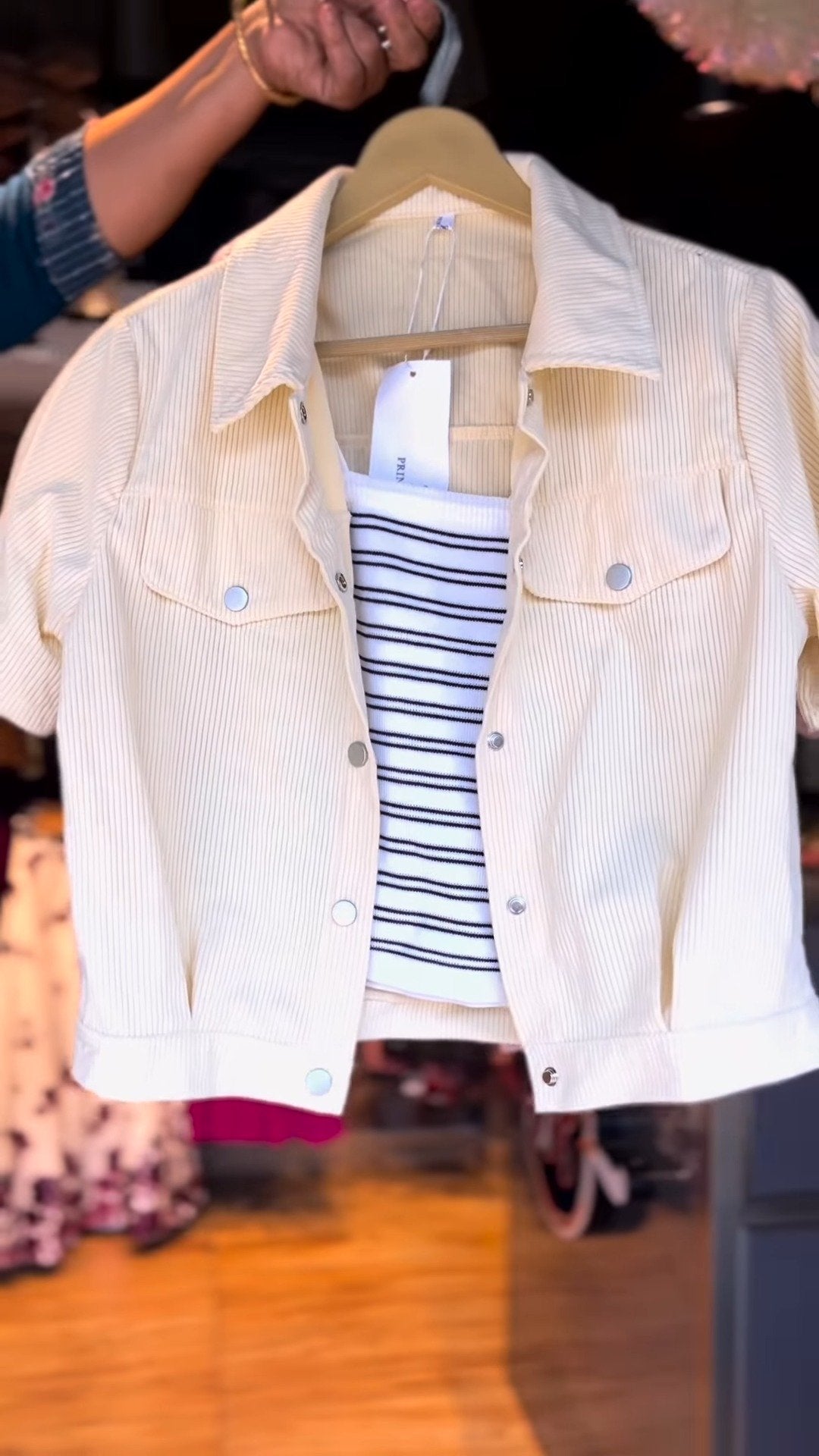 Chic Corduroy Shacket & Striped Layering Set – Available in Cream, Pastel Pink & Warm Beige