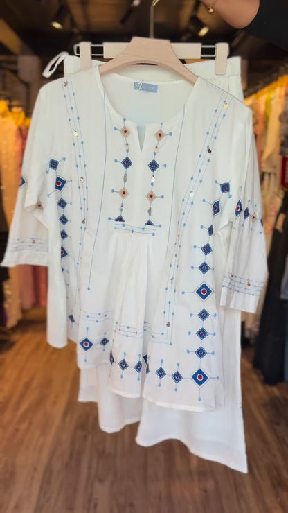 Ivory Embellished Cotton Kurta Set with Intricate Threadwork