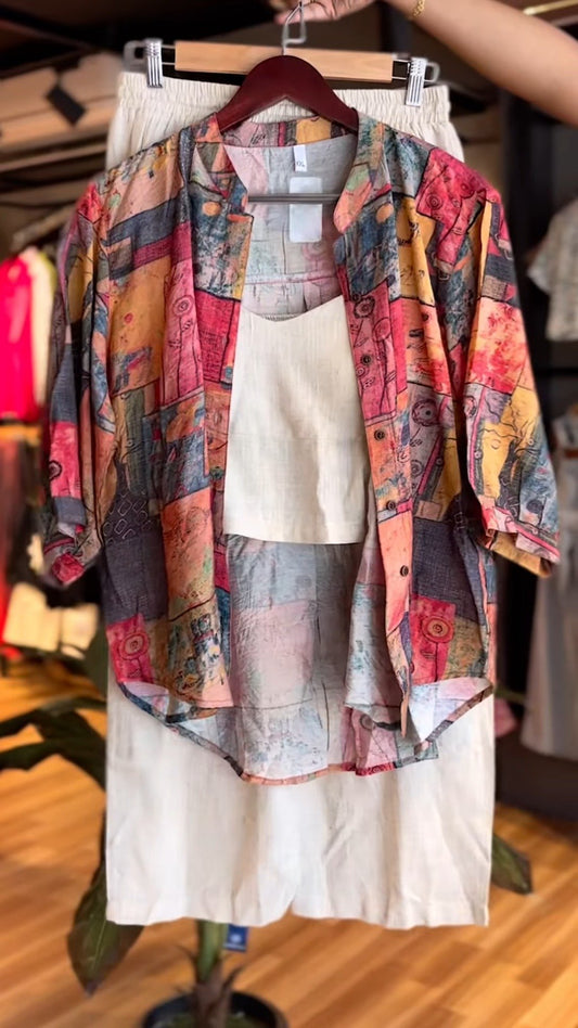 Abstract Art Co-Ord Set with Wide-Leg Trousers