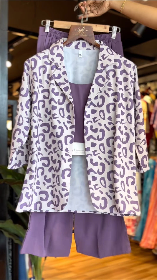 Contemporary Chic Co-ord Set with Animal Print Blazer – Mauve Essence
