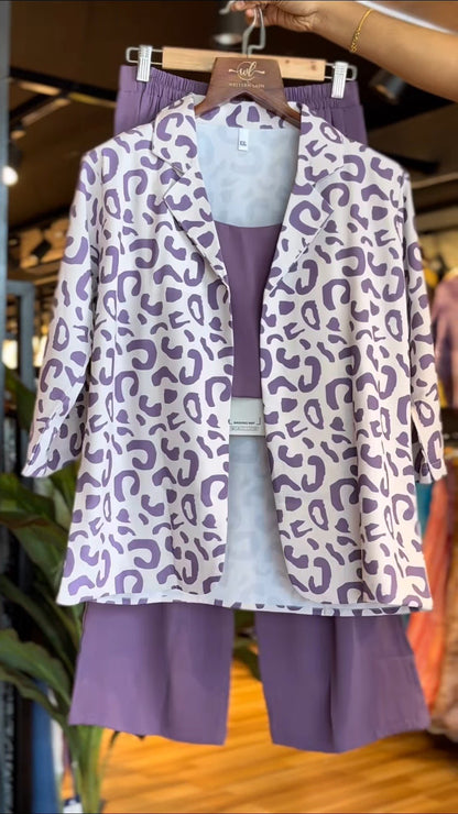 Contemporary Chic Co-ord Set with Animal Print Blazer – Mauve Essence