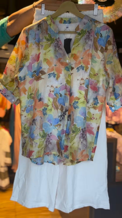 Floral Impressionism Linen-Blend Shirt & Trouser Co-ord Set – Sophisticated Casuals