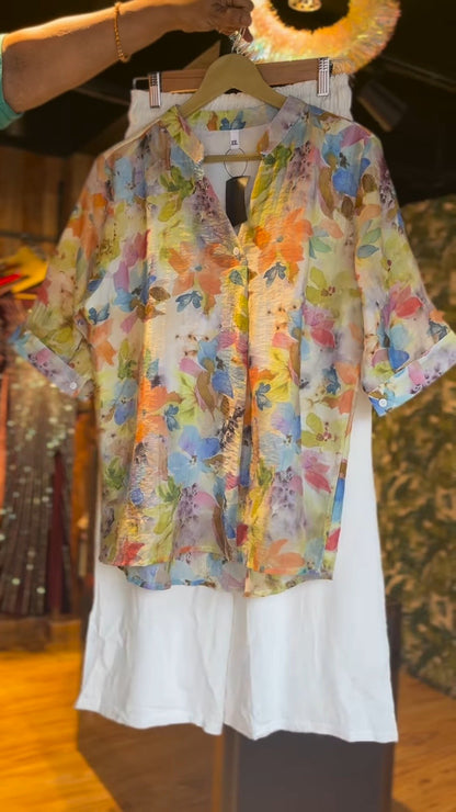Floral Impressionism Linen-Blend Shirt & Trouser Co-ord Set – Sophisticated Casuals