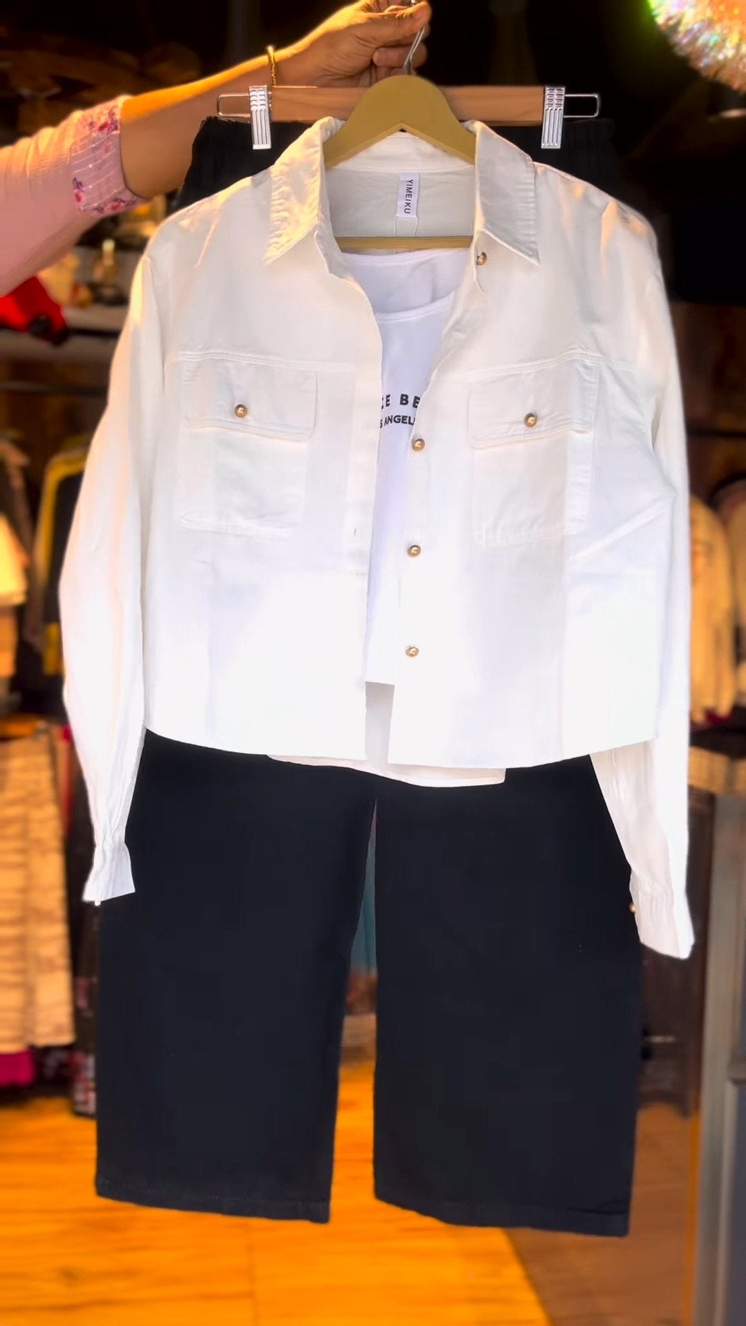 Urban Chic White Utility Jacket & Black Trouser Co-ord Set – Effortless Modern Ensemble