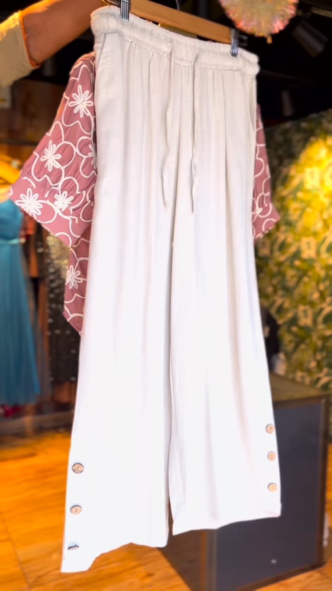 Blush Floral Embroidered Co-ord Set with Button-Detail Trousers