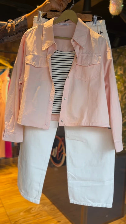 Casual Chic Pastel Co-ord Set – Available in Pastel Pink Jacket and White Trousers