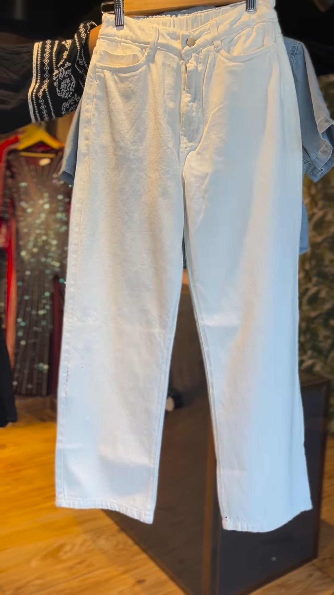 Crystal Embellished Denim Shirt & White Trouser Co-ord Set