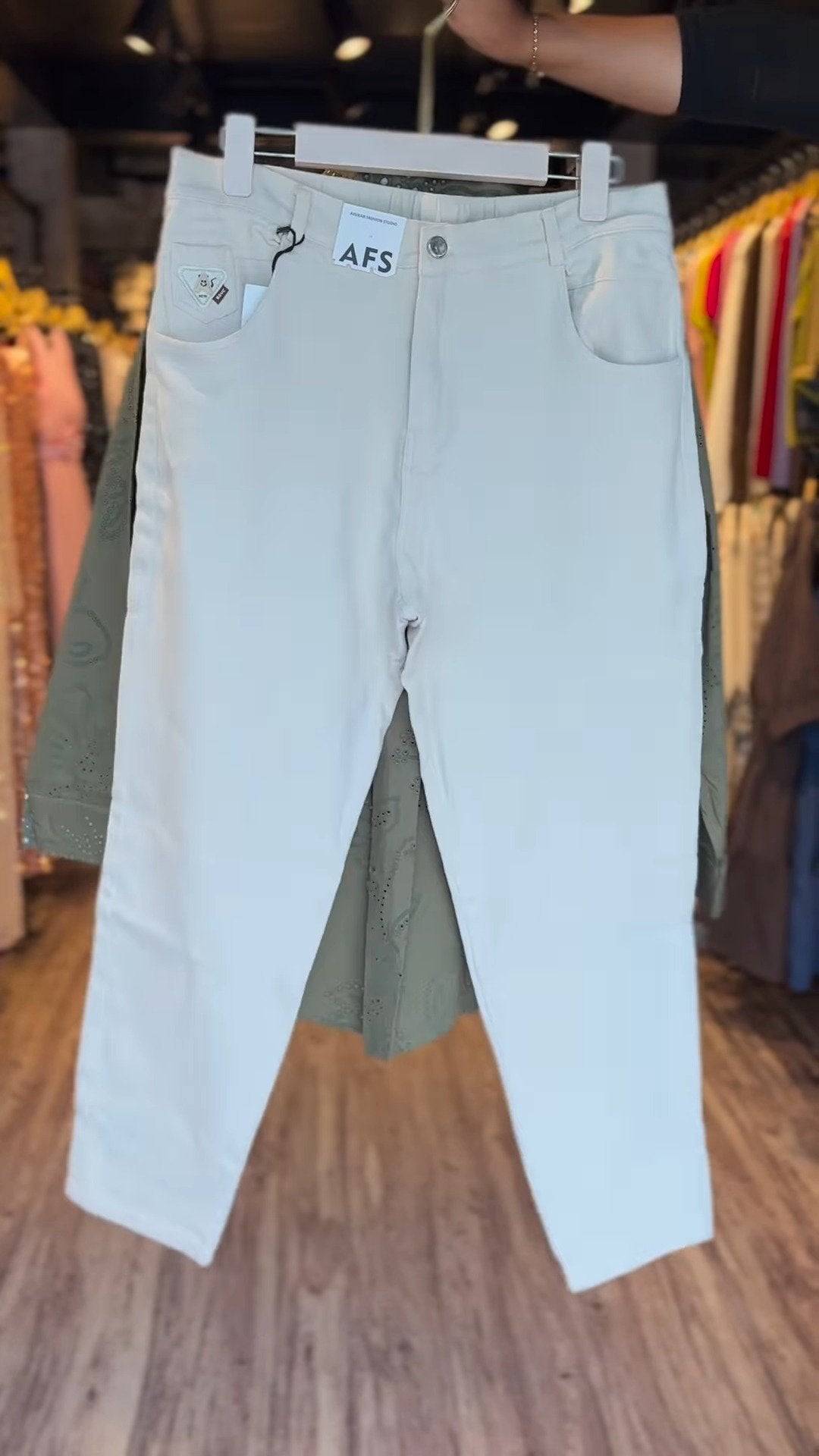 Sage Green Floral Eyelet Co-Ord Set with Cream Trousers – Available in Sage Green & Cream