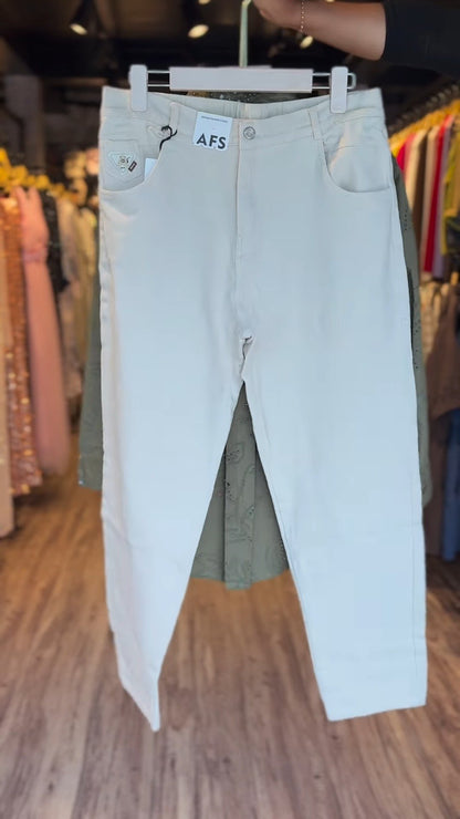 Sage Green Floral Eyelet Co-Ord Set with Cream Trousers – Available in Sage Green & Cream