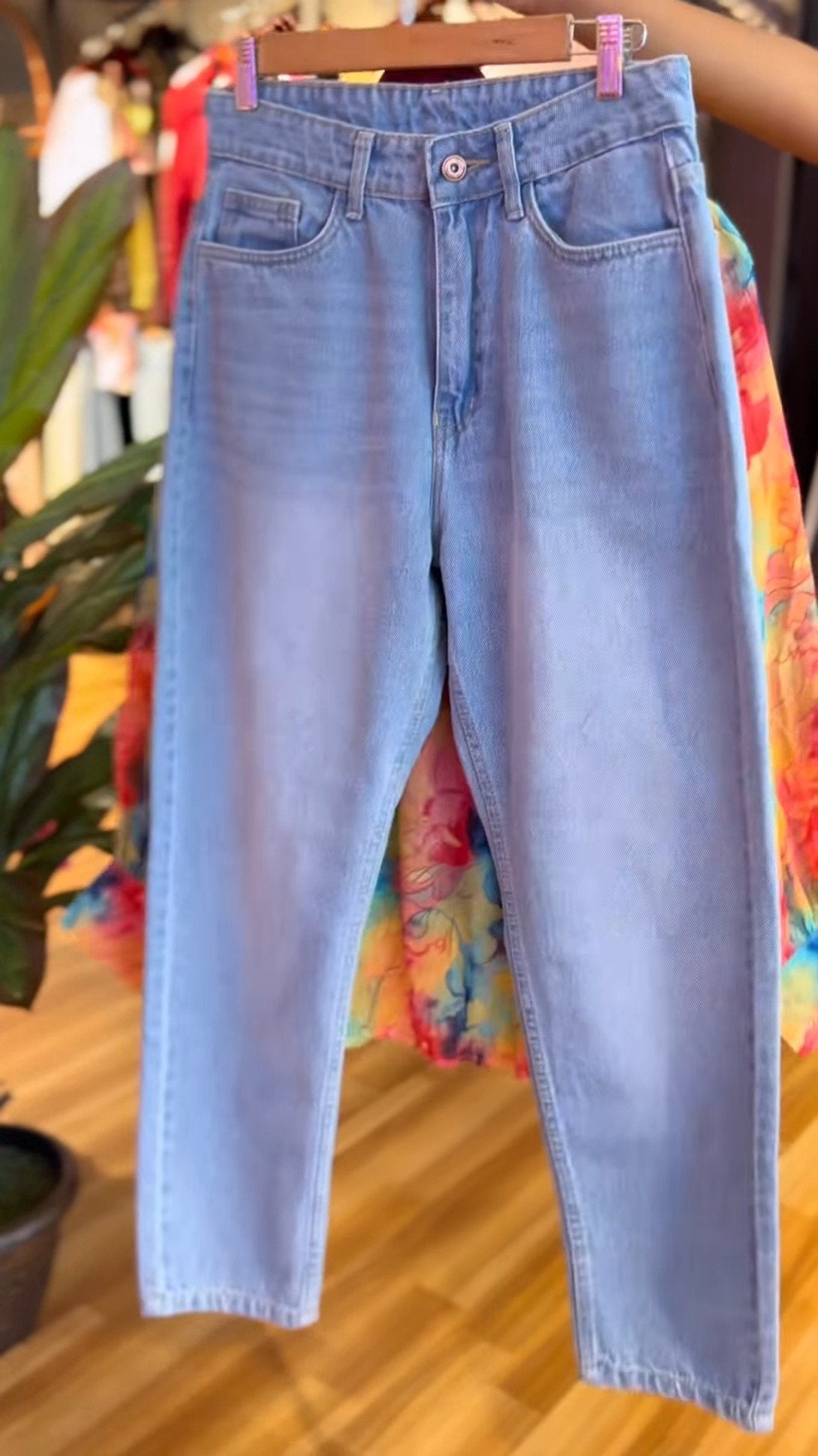 Vibrant Abstract Watercolor Print Shirt with Pastel Tank & Denim Set