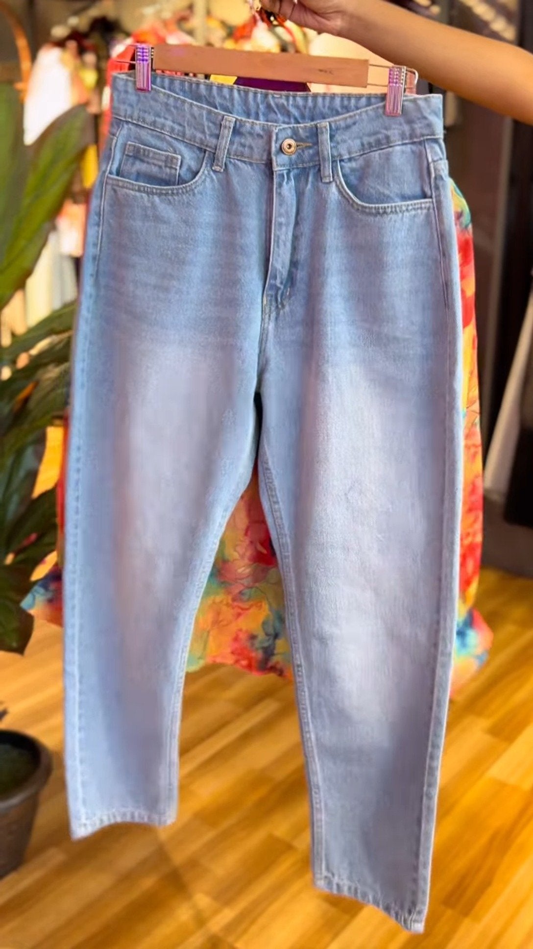 Vibrant Abstract Watercolor Print Shirt with Pastel Tank & Denim Set