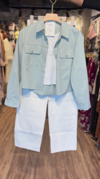 Pastel Sage Utility Jacket & White Denim Co-ord Set