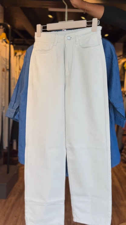 Contemporary Denim Shirt with Intricate Angel Wing Sequins – Available in Blue Shirt & White Trousers