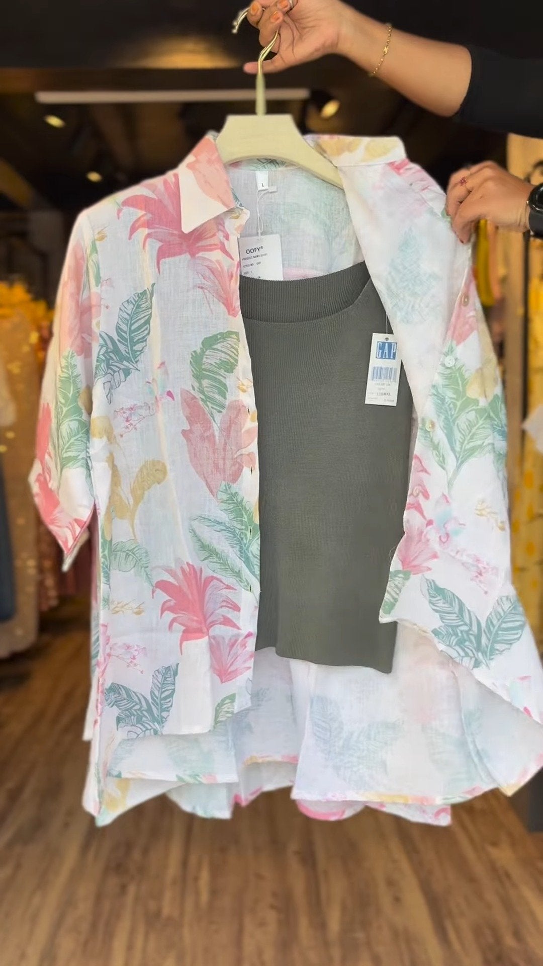 Tropical Botanical Linen Co-ord Set with Inner Tank – Available in Charcoal Grey & Dusty Rose