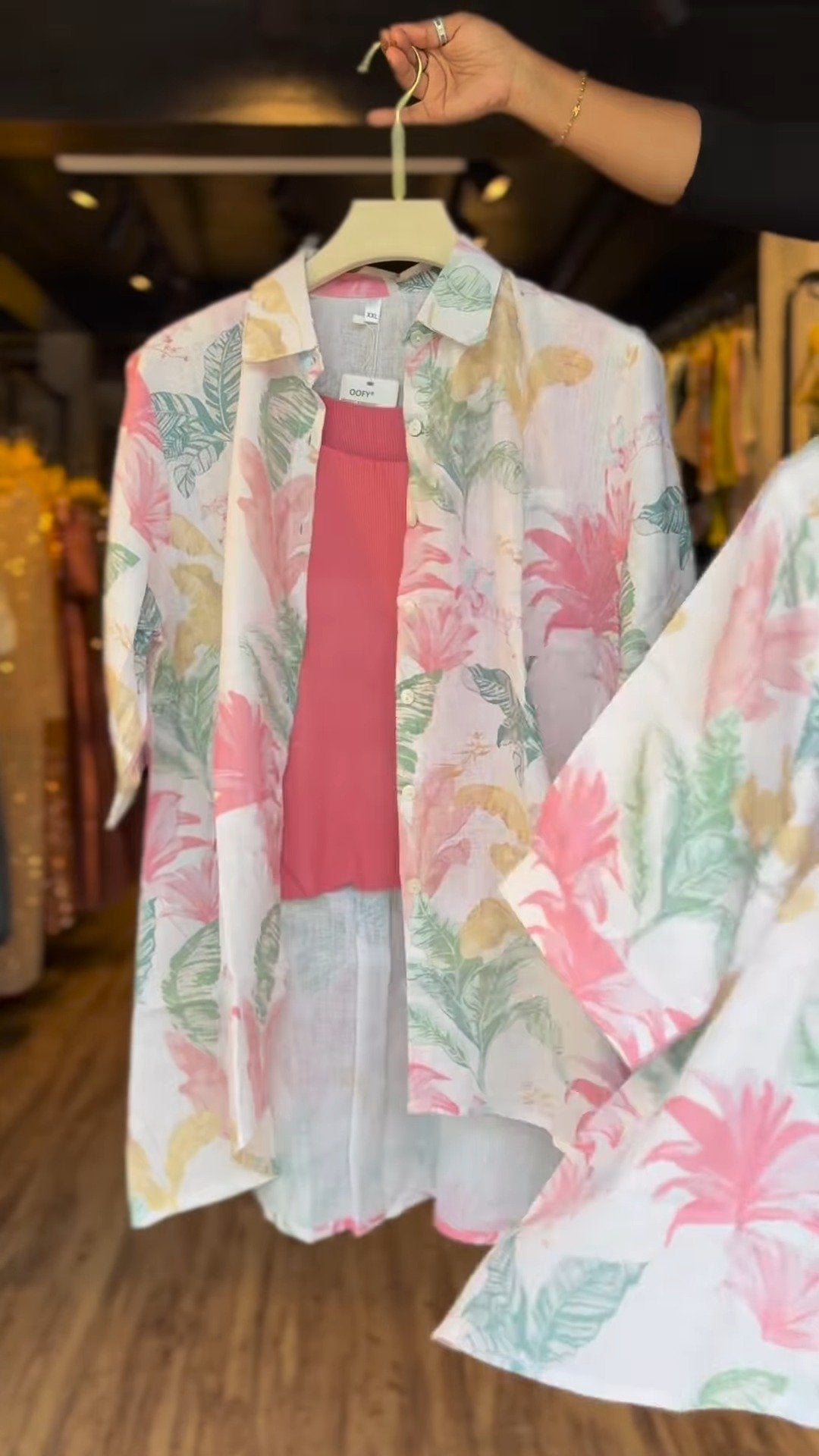 Tropical Botanical Linen Co-ord Set with Inner Tank – Available in Charcoal Grey & Dusty Rose