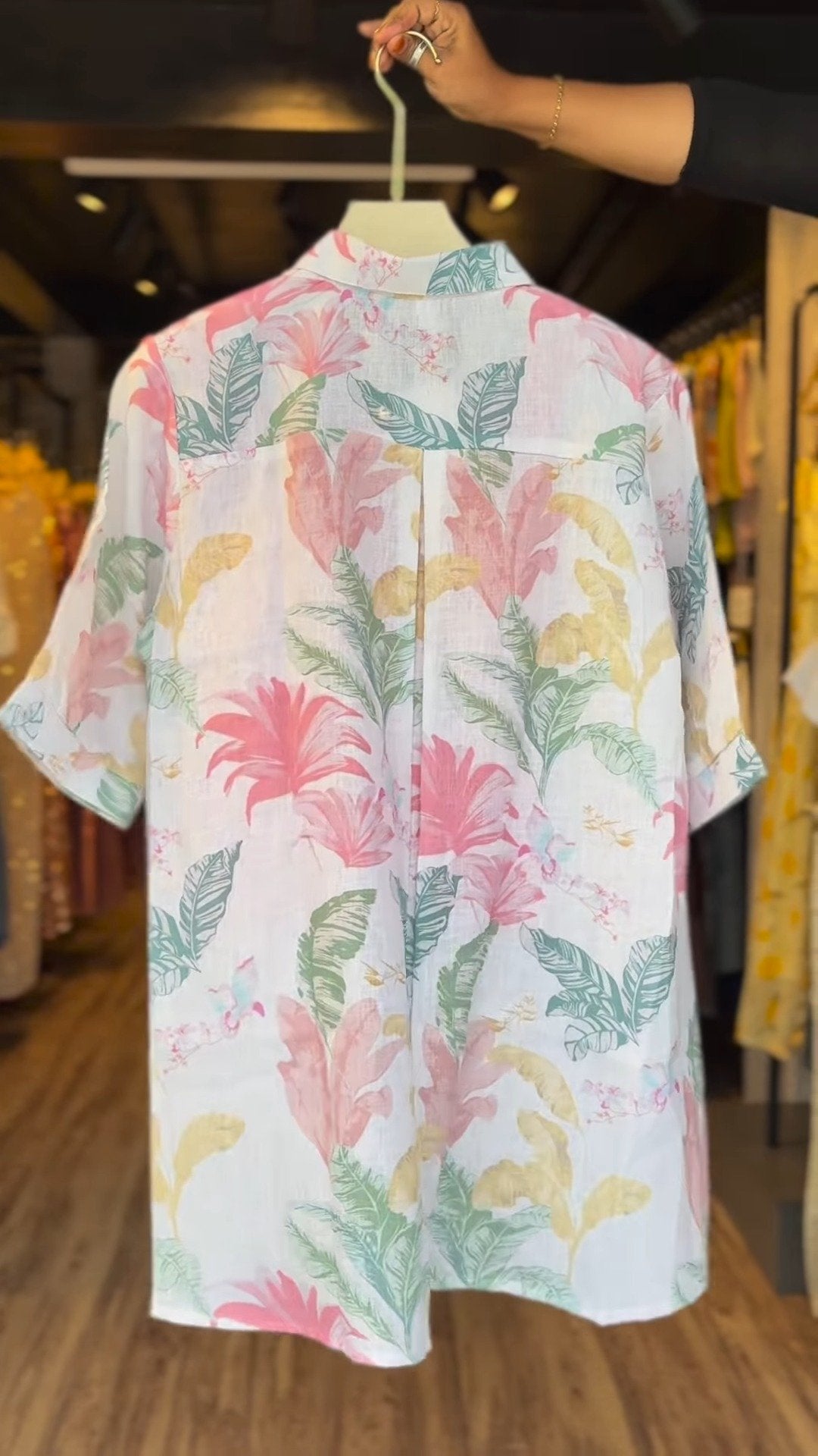 Tropical Botanical Linen Co-ord Set with Inner Tank – Available in Charcoal Grey & Dusty Rose