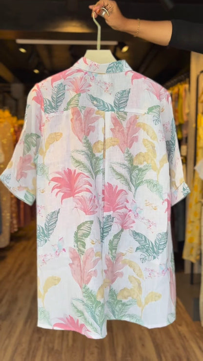 Tropical Botanical Linen Co-ord Set with Inner Tank – Available in Charcoal Grey & Dusty Rose