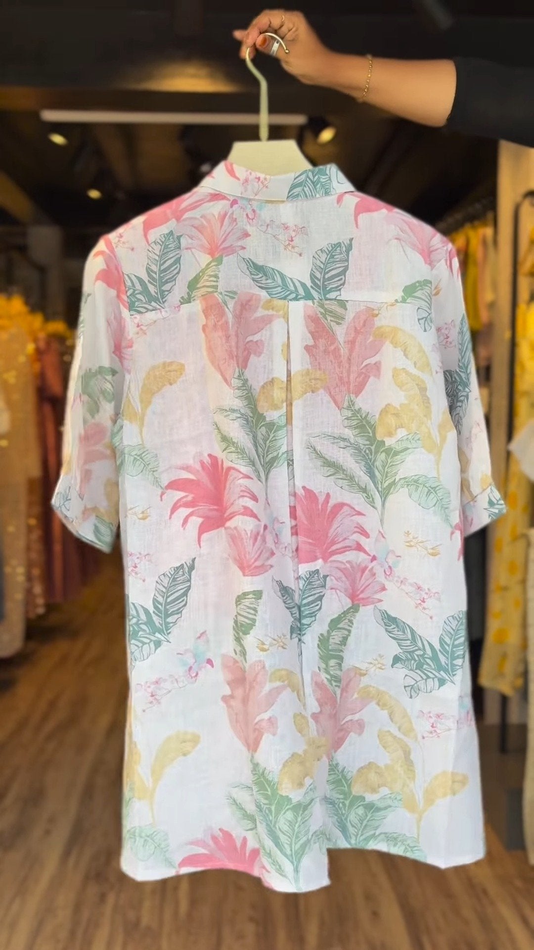Tropical Botanical Linen Co-ord Set with Inner Tank – Available in Charcoal Grey & Dusty Rose