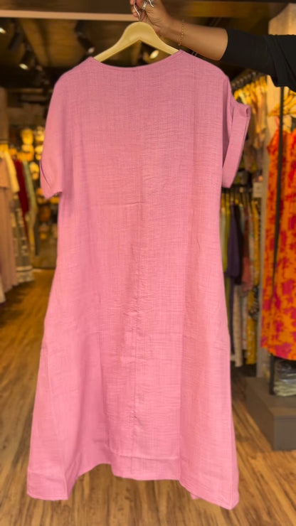 Minimalist A-Line Textured Cotton Kurta – Available in Aqua Blue, Pastel Lilac, Warm Sand, Dusky Rose & Charcoal Grey