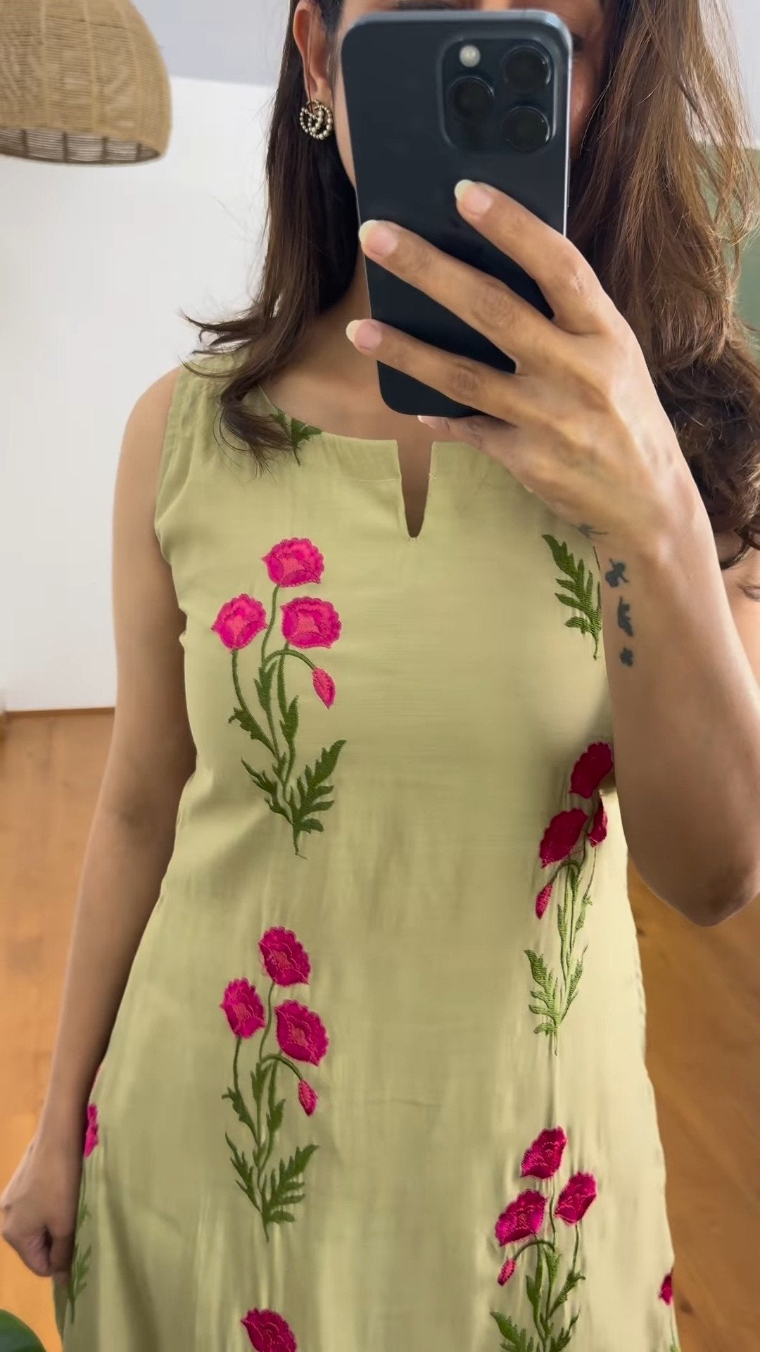 Poppy Motif Embroidered Kurta Set – Available in Lavender & Sage Green