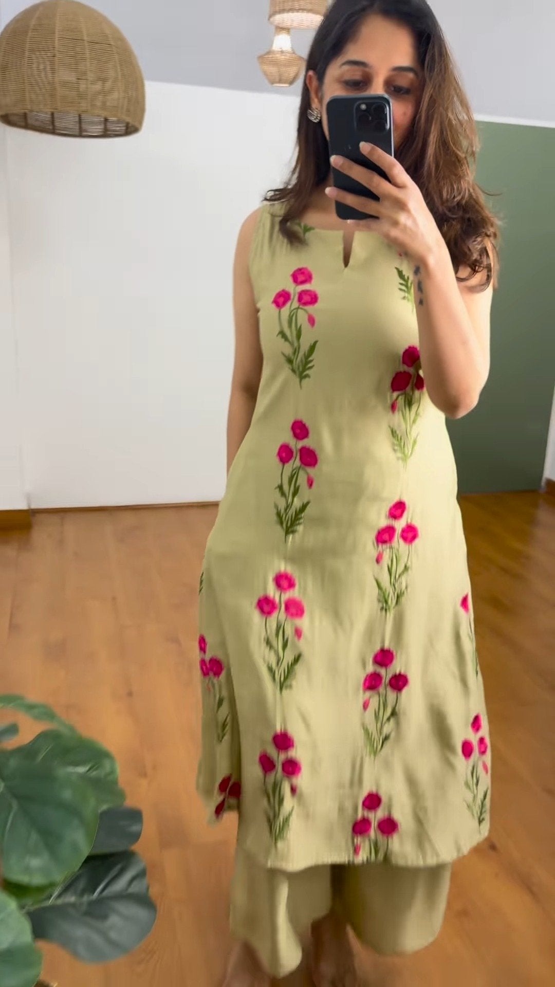 Poppy Motif Embroidered Kurta Set – Available in Lavender & Sage Green
