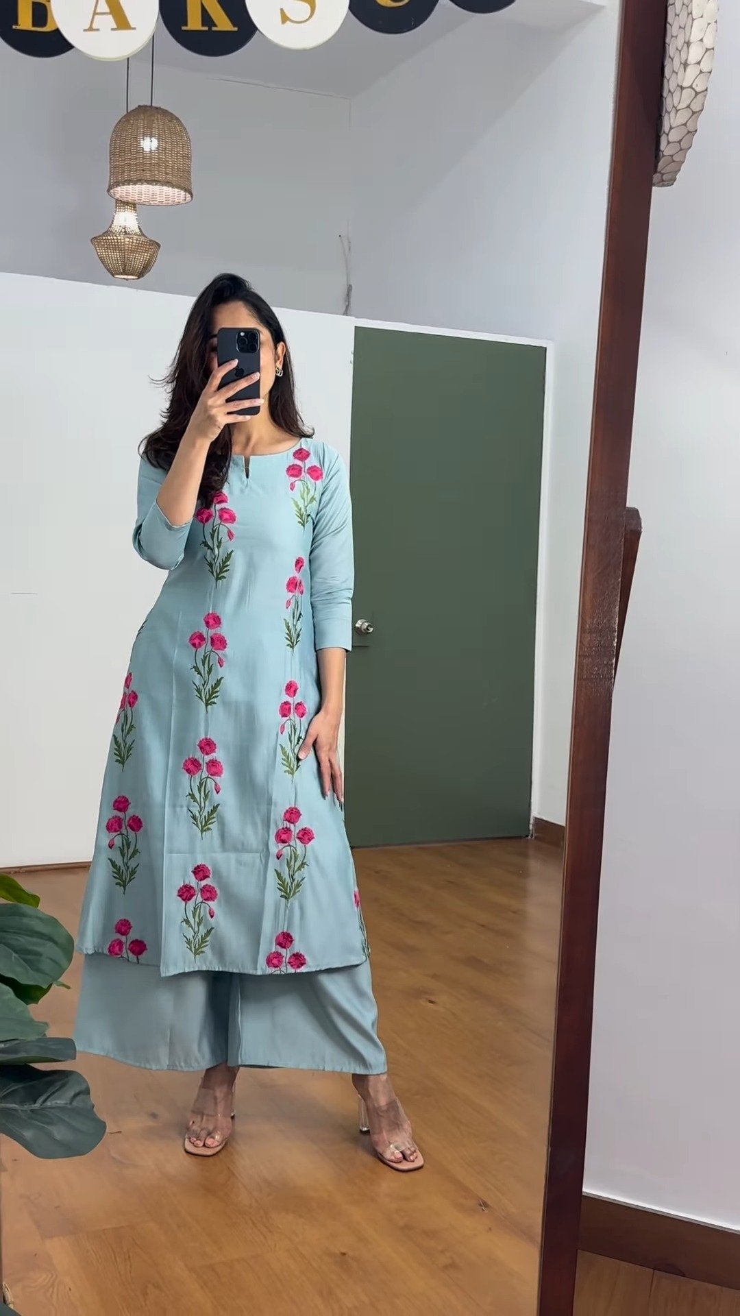 Poppy Motif Embroidered Kurta Set – Available in Lavender & Sage Green