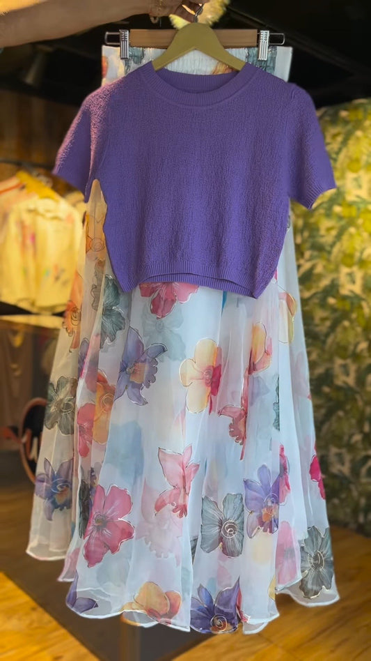 Floral Whisper Organza Skirt & Texture Knit Top Set