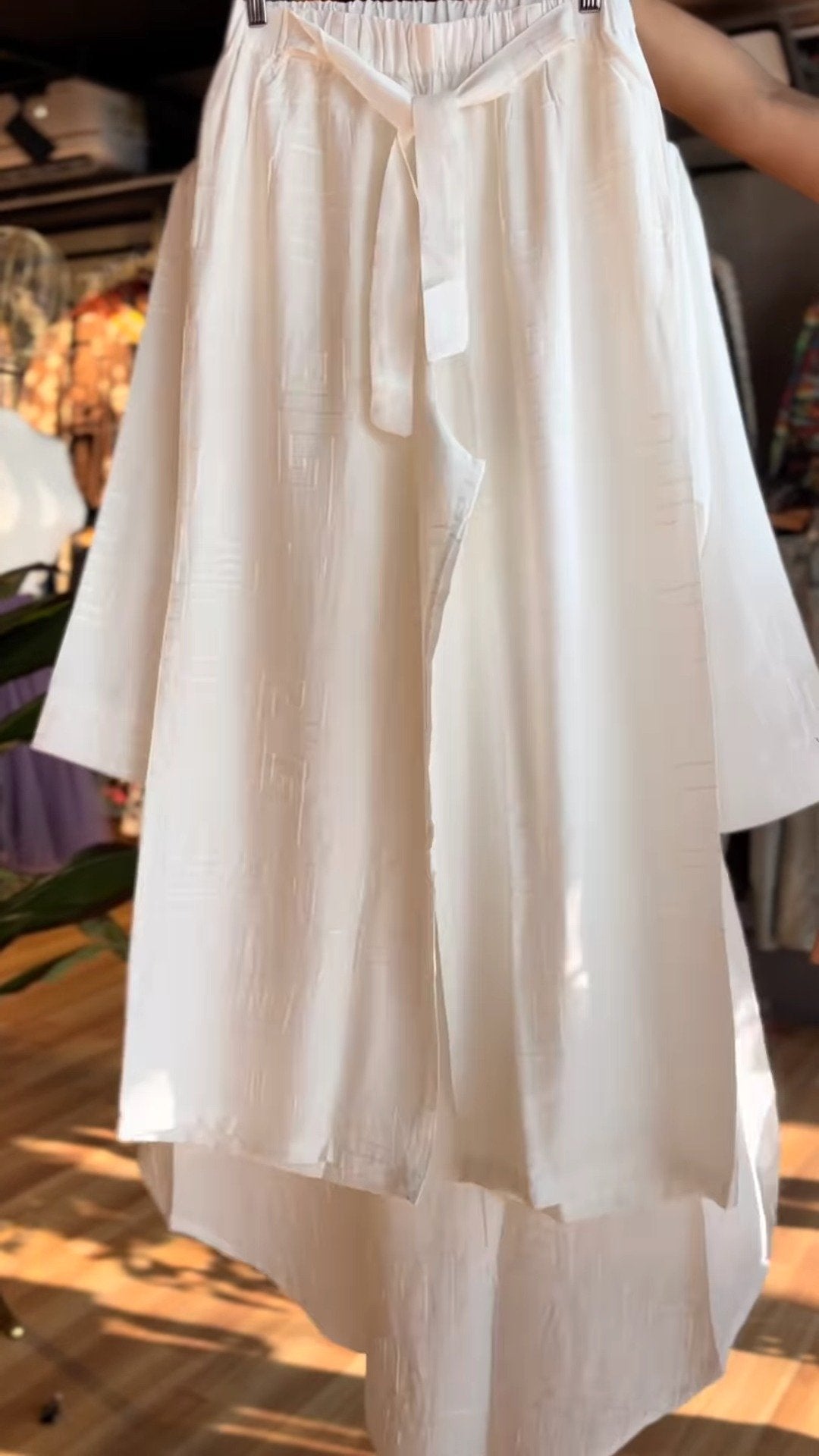 Minimalist Ivory Geometric Jacquard Kurta Set with Tie-Up Trousers