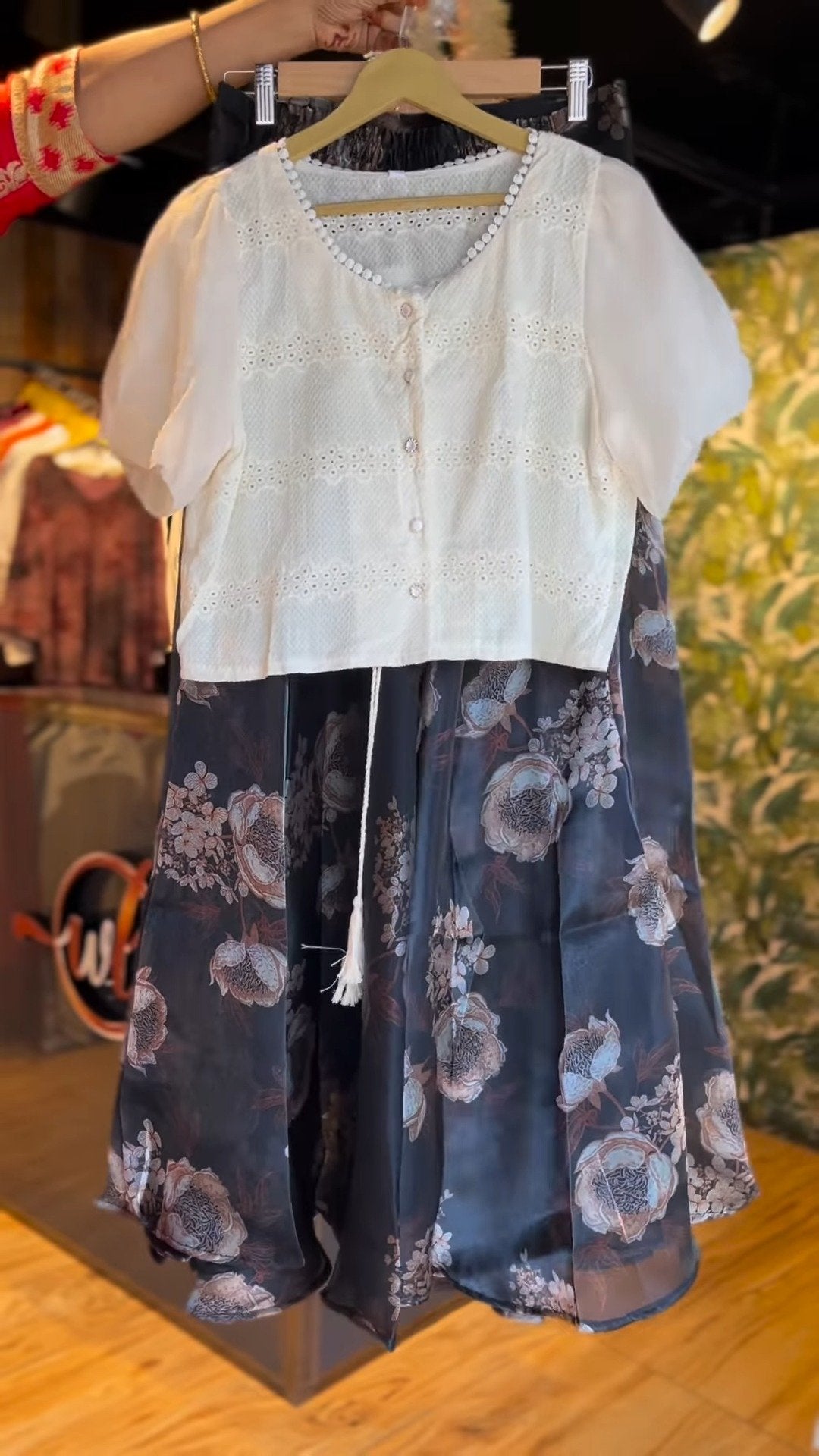 Ethereal Ivory Eyelet Top and Floral Organza Skirt Co-ord Set