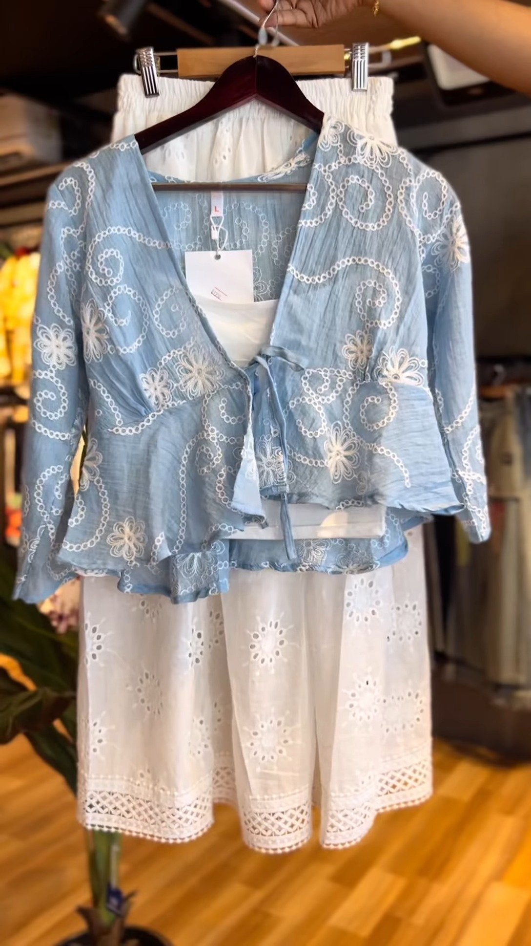 Ethereal Embroidered Chikankari-Inspired Co-ord Set with Tiered Skirt – Available in Celestial Blue & Pristine White