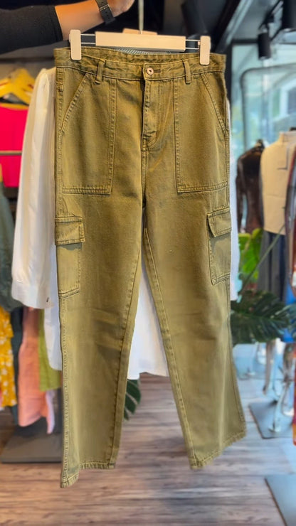 Olive Cargo Trouser & Embroidered White Tunic Co-Ord Set