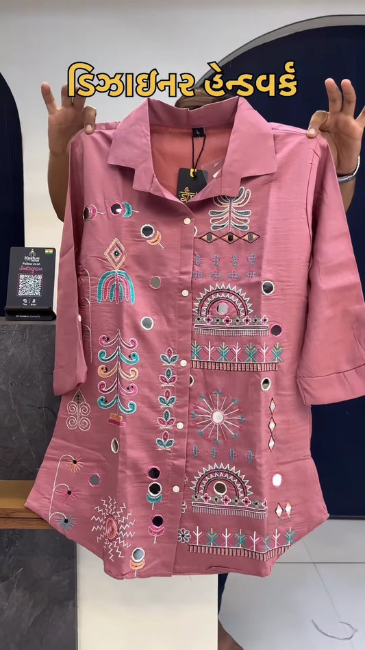 Rose Quartz Mirror-Embroidered Co-ord Kurta Set