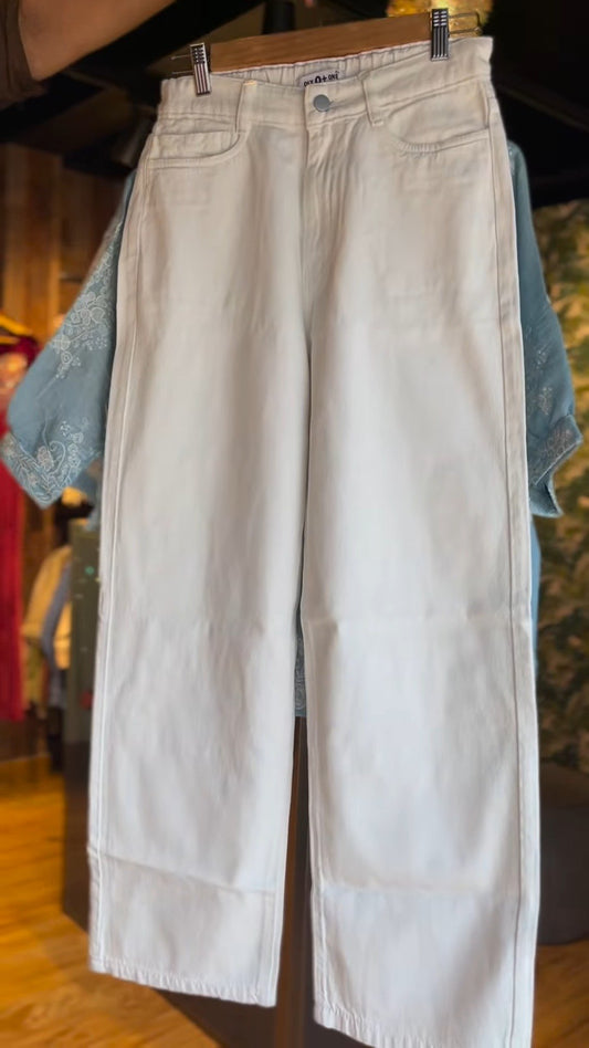 Pastel Blue Embroidered Kurti & White Trouser Co-ord Set