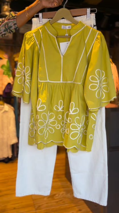 Sunshine Meadow Embroidered Peplum Kurta with Straight Pants Set