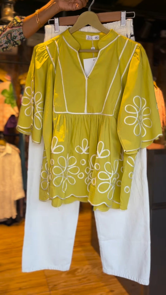Sunshine Meadow Embroidered Peplum Kurta with Straight Pants Set