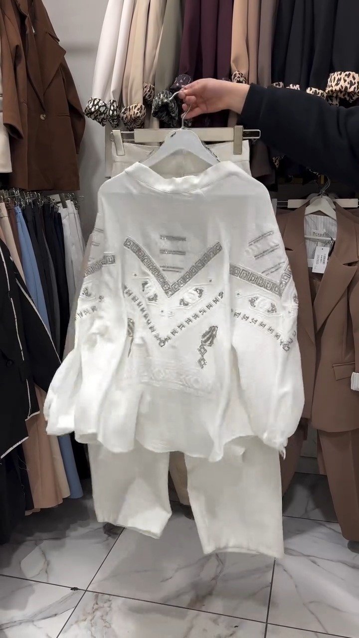 Bohemian Luxe Embroidered Co-Ord Set – Available in Crisp White, Sky Blue & Midnight Black